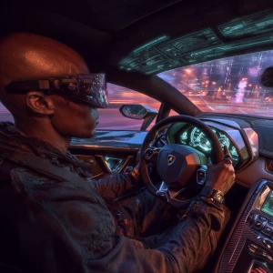 A short Nigerian pilot sits inside the cockpit of a Lamborghini,...