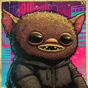 Stylized character  portrait of a mischievous designer toy creat...