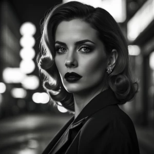 A cinematic portrait of Sandra Bullock in a classic film noir st...