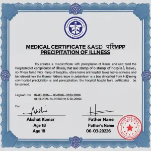 Create a medical certificate with precipitation of illness and a...