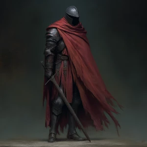 A dark fantasy knight of imposing height is depicted, enveloped...