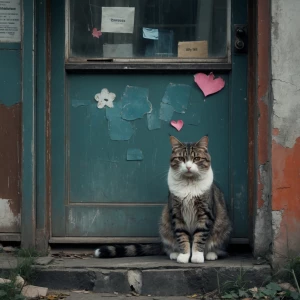 A cat lonely, depress 
sitting outside then a girl came to him i...