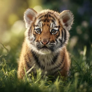 baby tiger cub named Teddy, playful and adorable,
crouched in lu...