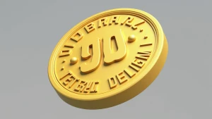 Generate a realistic 3D image of a coin designed in a cartoony s...
