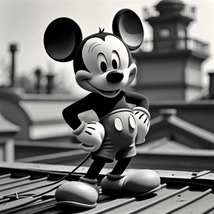 1928 Steamboat Willie style Mickey Mouse standing by himself on...