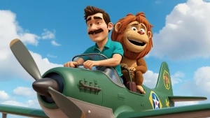 3D cartoon pixar style, Brazilian man with mustache in teal polo...