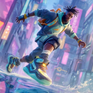 Create a detailed scene featuring a highly agile and fit Nigeria...