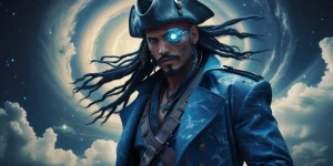 A mesmerizing galactic pirate, his figure a mesmerizing blend of...