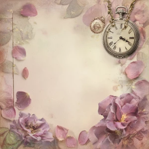 Victorian Mauve Rose Journal Page (Unlined, Timepiece & Petals)...