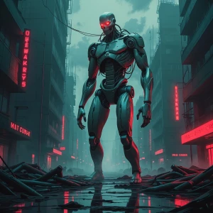 In the eerie neon-lit streets of a digital dystopia, a towering...