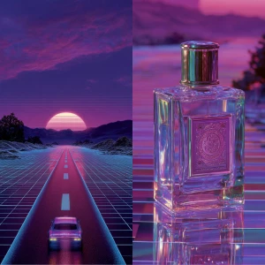 synthwave album cover and a luxury perfume ad had a baby