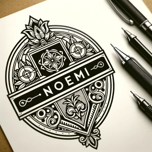 Logo in detailed font for the name NOEMI
Extra sharp linework