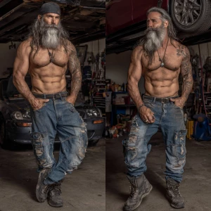 Two 30 year old bodybuilder’s with big arms, big chest very hair...