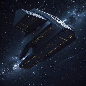 In the cold darkness of deep space, a sleek and ominous galactic...