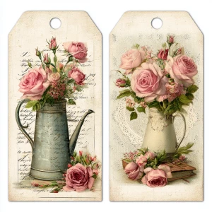 Victorian Mauve Rose Garden Tags – 2 Large Tags (Watering Can &...