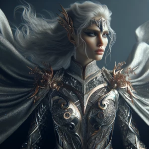 Radiant and fierce, a vogue-worthy valkyrie stands tall, exuding...