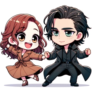 chibi cartoon illustration of a woman in her early twenties with...