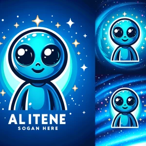 a blue alien with a space background
