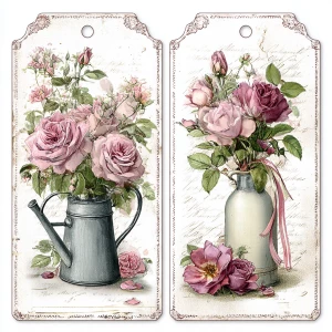 Victorian Mauve Rose Garden Tags – 2 Large Tags (Watering Can &...