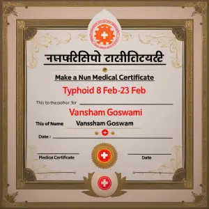 Make a medical certificate for typhoid for date 8 feb to 23 feb...