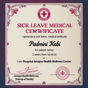 Generate a sick leave medical certificate for patient named “Pad...