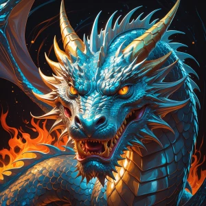A magnificently fierce dragon, its shimmering metallic scales ca...