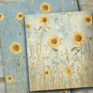 printable background paper, cheerful farmhouse meadow design wit...