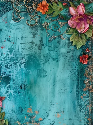 boho paisley floral mixed media junk journal page, right page jo...