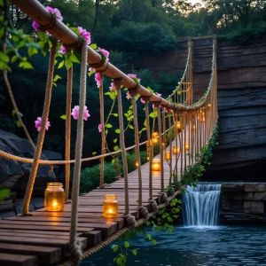 Vine-Wrapped Hanging Bridge
Rope-and-wood suspension bridge wrap...