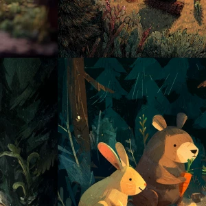 make me a story about some animals in the forrest next to a camp...