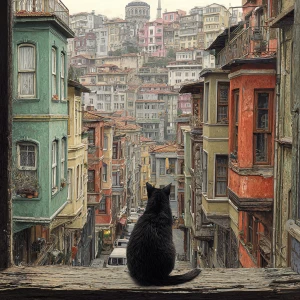 bir cadde tek başına duran kedi