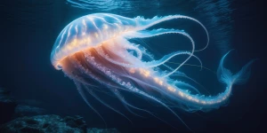 In the depths of a dark and mysterious ocean, a mesmerizing lumi...