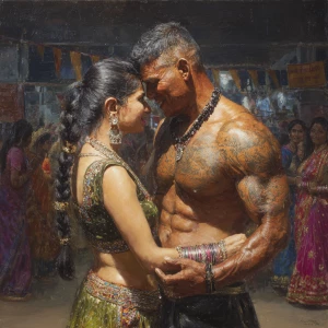 Hyperrealism ,oil painting,.big guajarat stadium with people enj...