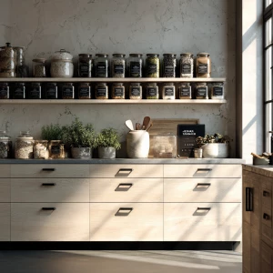 “Ultra-realistic photo of a Scandinavian kitchen with matte whit...