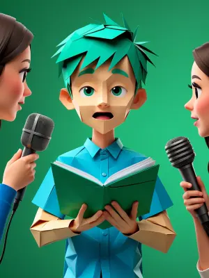 Origami Style, Paper Animation, boy expressively reads poetry, w...