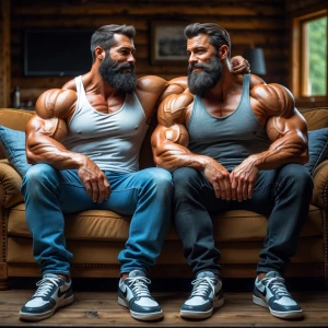 Two muscular men, John and Bobby, both with beards, displaying a...