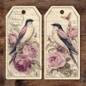 Victorian Mauve Rose Ephemera – 2 Large Tags (Antique Roses & Bi...