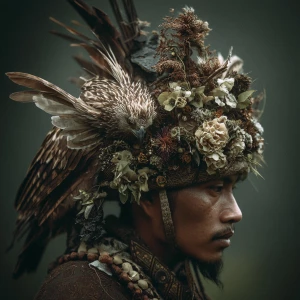 Make a shaman with birds in nusantara