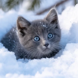 A realistic wildlife-style photograph of a small gray kitten nam...