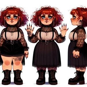 Full body Woman with red curly hair, strands of straight strawbe...