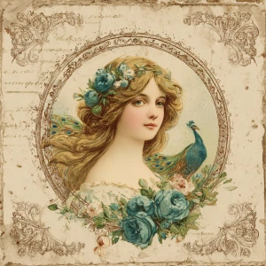 Circular cameo frame with fine laurel filigree; serene lady with...