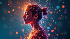 A person or a silhouette dissolving into pixelated motion blur o...