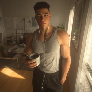 Ultra-realistic mirror selfie of the same young man (light brown...