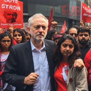 Creat a picture of Corbyn with Zara sultana fighting for justice