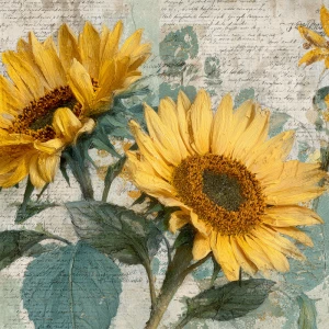Sunflower junk journal page, vintage botanical collage, large go...