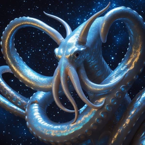 A breathtakingly celestial kraken, its ethereal tentacles reachi...