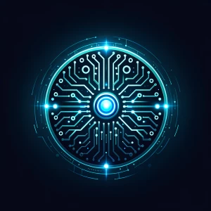 A minimal abstract AI logo for "RIVA" using a glowing core orb o...