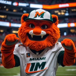 Image of the Miami hurricane mascot, getting ready for battle