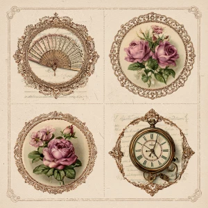 Victorian Mauve Rose Rococo Medallions – Page 2 (4 Round Cards,...