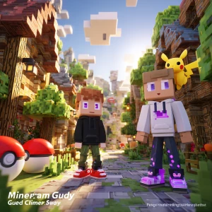 A vibrant, sunny Minecraft-style 3D scene depicting a cheerful a...